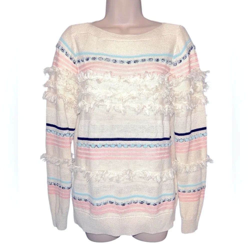 Ann Taylor Loft Women’s Cotton Fringe Sweater Cream Size S Like New
